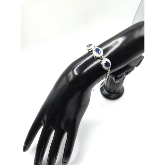 Sterling Silver 925 Blue & White Sapphire Tennis Bracelet Adjustable - Picture 6 of 8